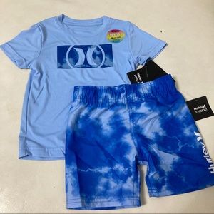 Hurley cute blue tie-dye UPF50+ active shorts set 4058